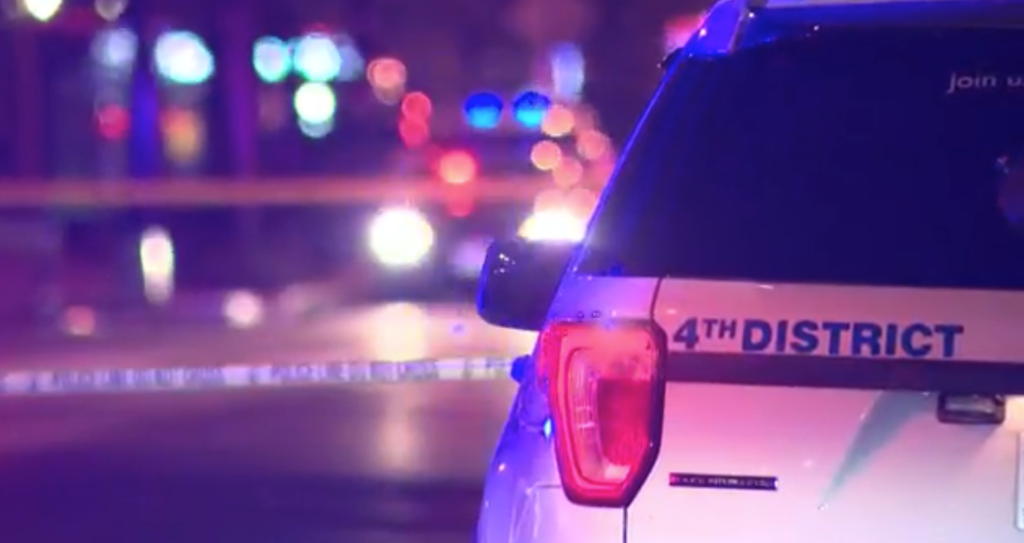 police car with lights at night